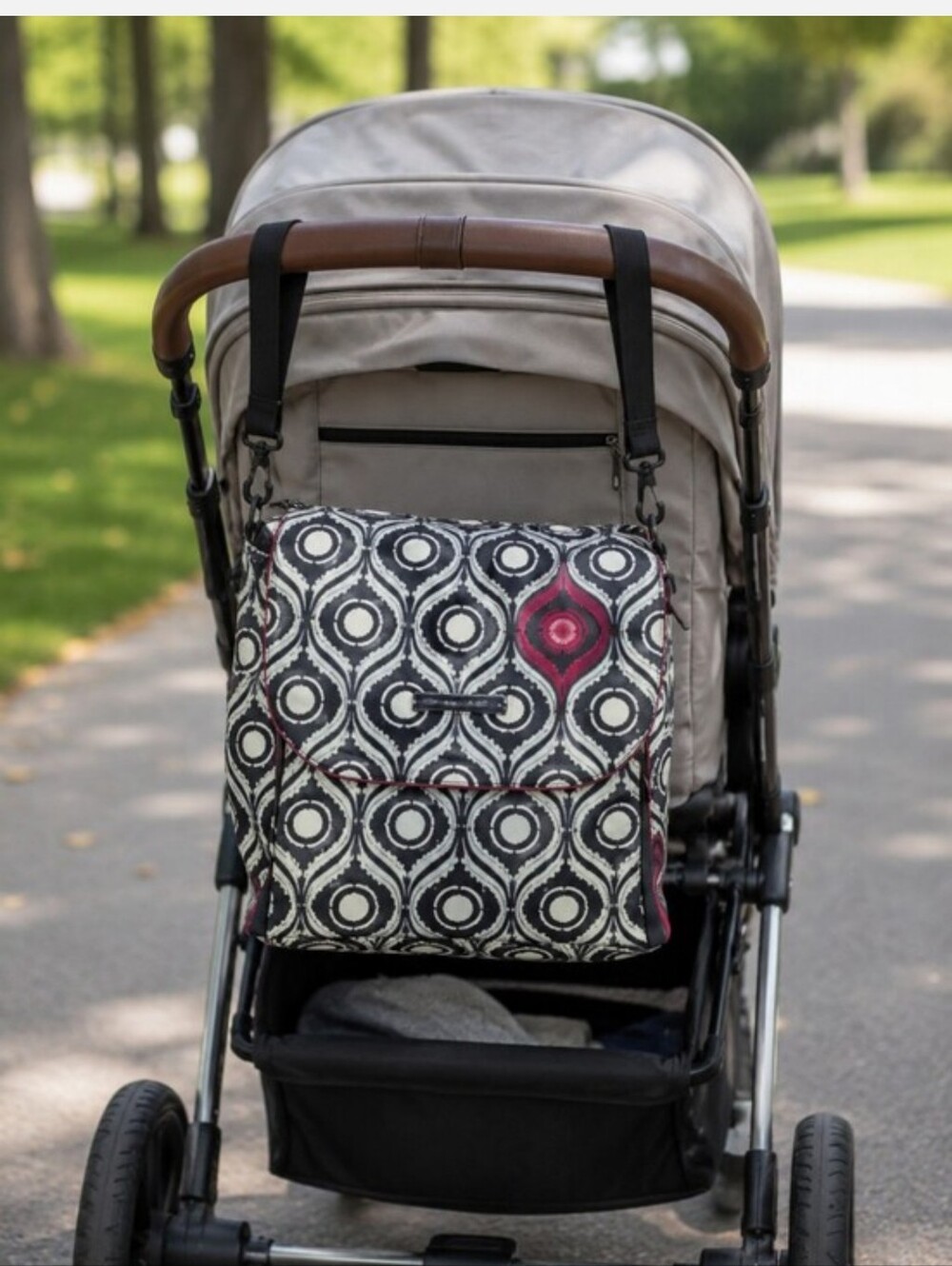 Petunia Pickle Bottom Black, White & Pink Geometric Diaper Bag